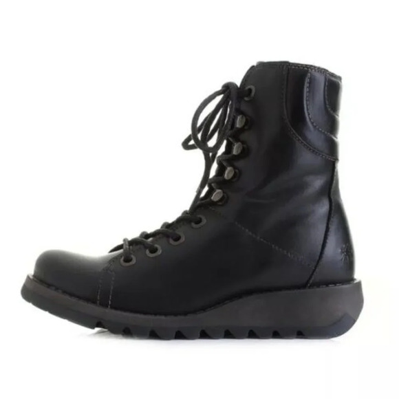FLY London-SAME-109 FLY-Heritage Black Leather Combat Boots-Side Zip-Sz … - Picture 7 of 14